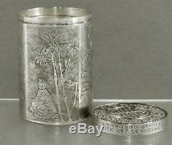 Chinese Export Silver Tea Caddy Signed
