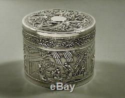 Chinese Export Silver Tea Caddy c1890 Dragons Tax Collector +