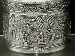 Chinese Export Silver Tea Caddy c1890 Dragons Tax Collector +