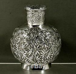 Chinese Export Silver Tea Caddy c1890 Signed