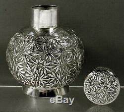 Chinese Export Silver Tea Caddy c1890 Signed