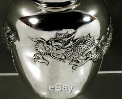 Chinese Export Silver Tea Caddy c1890 Wang hing