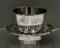 Chinese Export Silver Tea Cup & Saucer SIGNED HAND DECORATED
