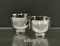 Chinese Export Silver Tea Cups Signed Fu Chi c1890