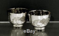 Chinese Export Silver Tea Cups Signed Fu Chi c1890