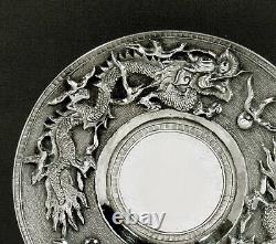 Chinese Export Silver Tea Set Dragons in Flames