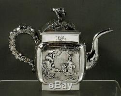 Chinese Export Silver Teapot c1875 WC Courteasan in Tea Garden