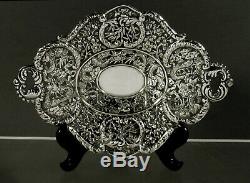 Chinese Export Silver Tray c1890 Signed Battling Dragons
