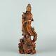 Chinese Exquisite Hand Carved Guanyin Dragon Carving Boxwood Statue