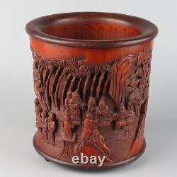 Chinese Exquisite Handmade character Carving bamboo Brush Pot