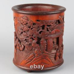 Chinese Exquisite Handmade character Carving bamboo Brush Pot