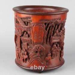 Chinese Exquisite Handmade character Carving bamboo Brush Pot