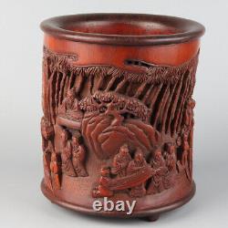 Chinese Exquisite Handmade character Carving bamboo Brush Pot