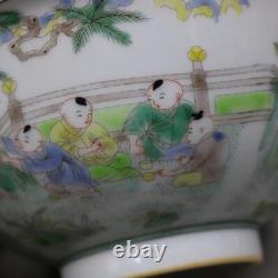 Chinese Famille Rose Porcelain Qing Yongzheng Kids Pattern Bowl 6.20 inch