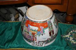 Chinese Famille Rose Pottery Planter Fish Bowl-Painted Scenes Men Women Flowers