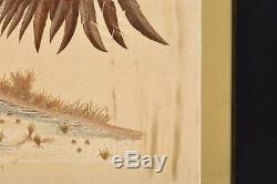Chinese Frame Silk Embroidery Textile Panel Calligraphy 2 Rooster NOT PAINTING