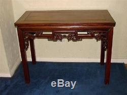 Chinese Hardwood Side Table / Altar Table With Carved Dragon Frieze