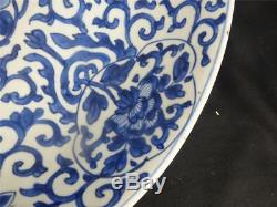 Chinese Kangxi Style Floral Blue & White Charger Plate Mandarin Mark Of Honour