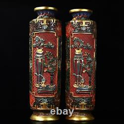 Chinese Lacquerware Handmade Coloured drawing Exquisite Vase A Pair 1225