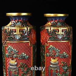 Chinese Lacquerware Handmade Coloured drawing Exquisite Vase A Pair 1225