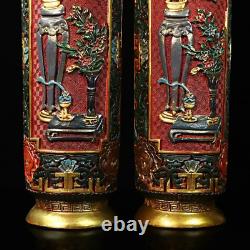 Chinese Lacquerware Handmade Coloured drawing Exquisite Vase A Pair 1225