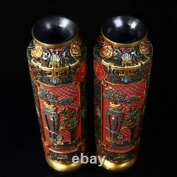 Chinese Lacquerware Handmade Coloured drawing Exquisite Vase A Pair 1225