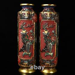 Chinese Lacquerware Handmade Coloured drawing Exquisite Vase A Pair 1225