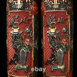 Chinese Lacquerware Handmade Coloured drawing Exquisite Vase A Pair 1225