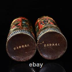 Chinese Lacquerware Handmade Coloured drawing Exquisite Vase A Pair 1225