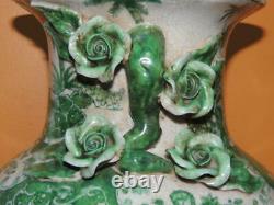 Chinese Lamp 28 Vase Porcelain Hand Painted United Wilson rose palm trees green