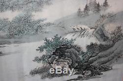 Chinese Landscape Ink & Water Colour Painting Writing on Silk Rice Paper -Signed