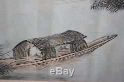 Chinese Landscape Ink & Water Colour Painting Writing on Silk Rice Paper -Signed