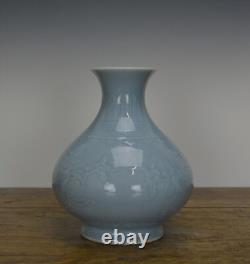 Chinese Longevity Sky Blue Glazed Fish Basket Porcelain Vase