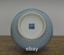 Chinese Longevity Sky Blue Glazed Fish Basket Porcelain Vase