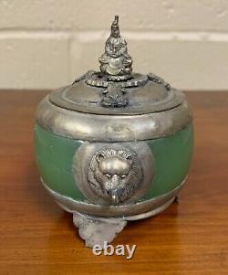 Chinese Monkey and Lion Metal and Glass Decorated Incense Burner