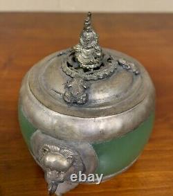 Chinese Monkey and Lion Metal and Glass Decorated Incense Burner