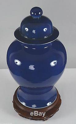 Chinese Monochrome Mazarin Blue Glazed Lidded Porcelain Jar 19th Century