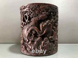 Chinese Natural Bamboo Hand-carved Exquisite Eighteen Arhat? Brush Pot ah0904