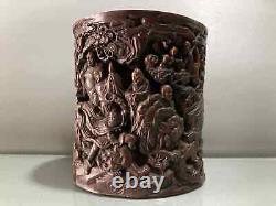 Chinese Natural Bamboo Hand-carved Exquisite Eighteen Arhat? Brush Pot ah0904