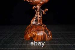 Chinese Natural Boxwood Hand-carved Crane Statue