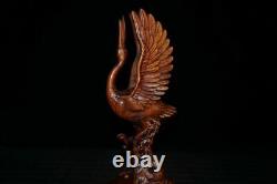 Chinese Natural Boxwood Hand-carved Crane Statue