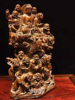 Chinese Natural Boxwood Hand carved Exquisite Eighteen Arhats Statue