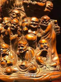Chinese Natural Boxwood Hand carved Exquisite Eighteen Arhats Statue