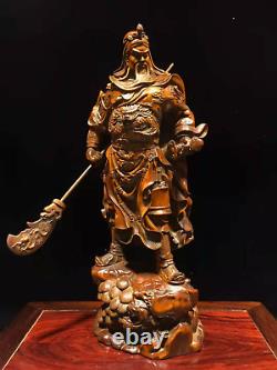 Chinese Natural Boxwood Hand carved Exquisite Guan Yu Statue 93201
