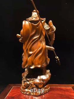 Chinese Natural Boxwood Hand carved Exquisite Guan Yu Statue 93201