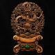 Chinese Natural Boxwood Handcarved Exquisite Inlaid Gem Gossipdragon Screen 2365