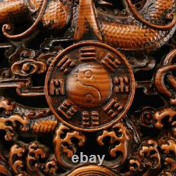 Chinese Natural Boxwood Handcarved Exquisite Inlaid Gem GossipDragon Screen 2365