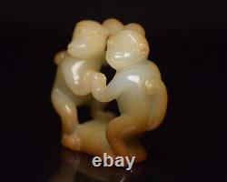 Chinese Natural Hetian Jade Hand-carved Exquisite Monkey Statues 9209