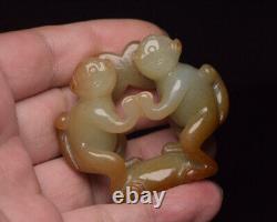 Chinese Natural Hetian Jade Hand-carved Exquisite Monkey Statues 9209