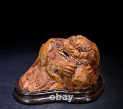 Chinese Natural HuangHuaLi Hand-carved Auspicious beast Incense Burners 3978